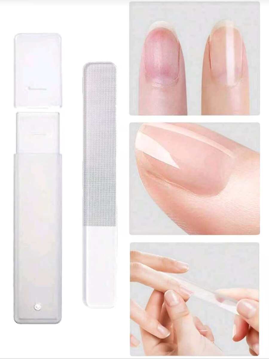 3件套/1件玻璃指甲锉套装，含1个收纳盒，平头美甲工具套装，专业指甲抛光器，无香天然指甲软化剂