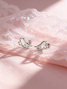 Artepollo 1 par de pendientes de botón con diseño de alas pequeñas de plata de ley 925, hipoalergénicos, delicados y compactos, con empaque de caja de regalo, regalo de cumpleaños para amigos - Unitalla - Ver 3