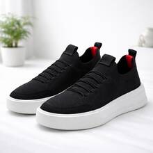 Men's Casual Knit Sneakers, Breathable, Lightweight, Comfortable, Urban Style, Fashionable, Modern, High Sole - màu đen - Xem 1