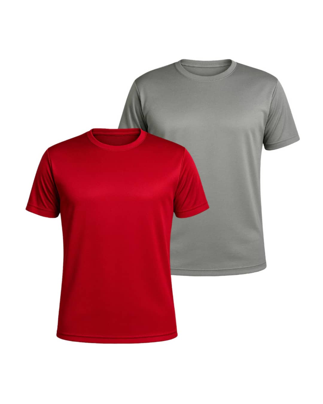 Kit Of 2 Men's Short-Sleeve Dry Fit T-Shirts, DryFit Gym, Running, Sports T-Shirt, CrossFit Fitness, Plain Casual Sportswear, Premium Polyester - 紅色和灰色 - 查看 1