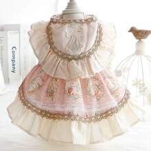 1pc Cute Lace Bow Dress For Pets, Dog Clothes Cat Clothes For Poodle Teddy - Apricot - View 2