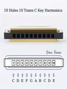 10孔高品质C调口琴 - 抛光耐用硬盒 - 适合初学者、专业人士以及万圣节/圣诞节礼物 - 彩色 - 查看 8