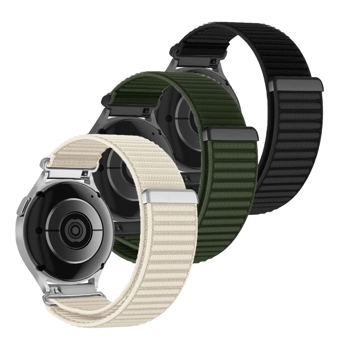 3条装 18mm/20mm/22mm 快拆尼龙编织表带,兼容三星 Galaxy Watch7/6/5/4、Watch GT6/5/4、Watch5 Active/Lite,智能手表配件,透气运动表带,男女通用,易于安装和佩戴 - 3 Pack-1 - 查看 1