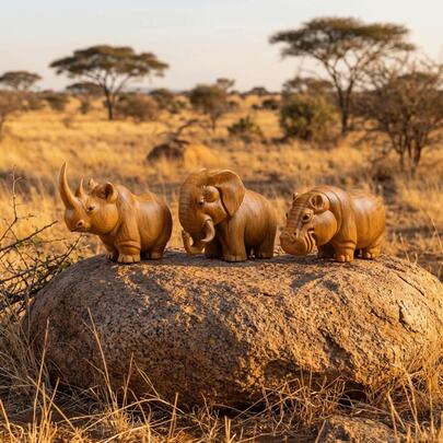 1pc/3pcs Wooden Carvings, Handmade Figurines Wood Carving Carved Handles, Rhino Dashboard Decor Three Pieces Set Unique Design Handmade Home Animals Home Decoration