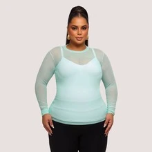 Women's Long-Sleeved Transparent Tulle Blouse - Versatile - Baby Green - View 1