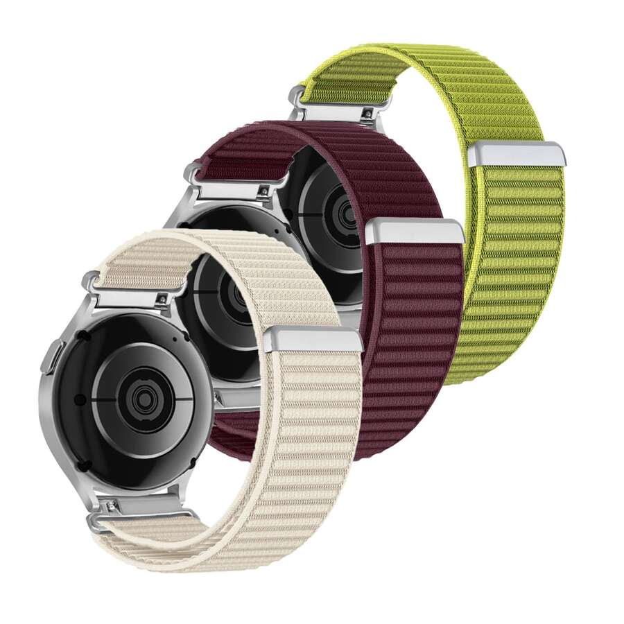 3条装 18mm/20mm/22mm 快拆尼龙编织表带,兼容三星 Galaxy Watch7/6/5/4、Watch GT6/5/4、Watch5 Active/Lite,智能手表配件,透气运动表带,男女通用,易于安装和佩戴 - 3 Pack-5 - 查看 1