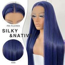 13x4 Dark Blue Straight HD Lace Front Wig Pre-Plucked Glueless Long Straight Blue Lace Front Wigs Synthetic Wear And Go Lace Front Wigs - Multicolor - View 3