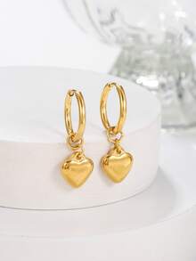 1 Pair Luxury Niche Heart Pendant Earrings, Stainless Steel Material, Gift For Her - Yellow Gold - View 6