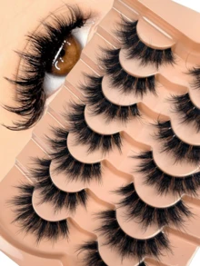 7对3D蓬松柔软浓密自然交叉假睫毛，可重复使用，易于佩戴，适合新手，可作为礼物赠送。 - 黑色 - 查看 2