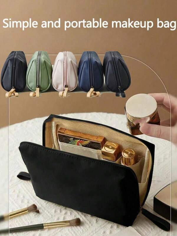 1pc Black Lipstick Jewelry Portable Splash-Proof Travel Makeup Pouch, Black Lining Or Beige Lining Randomly Sent, Korean Style Lipstick Bag For Women, Large Capacity Waterproof Cosmetic Bag, Minimalist Portable Makeup Bag For Travel