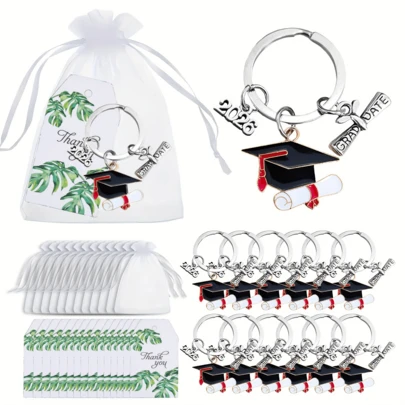 36pcs/12sets 2026 Graduation Keychain Set, Includes 12 Graduation Keychains, 12 Thank You Tags And 12 White Organza Bags, Ideal Graduation Gift For High School, College, Graduate, Nurse In 2026, Perfect Graduation Gift For Students And Best Friends, Ideal Graduation Small Gift For Teachers And Students, Christmas, Backpack Pendant