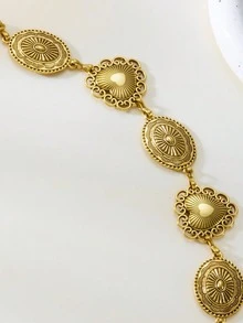 1pc Vintage Gold Heart Oval Waist Chain, Body Jewelry Accessory Suitable For Daily Wear, Beach Vacation, Valentine's Day, Birthday Gift - Gold - View 3