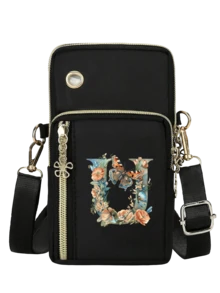 Bolso bandolera mini de moda minimalista con estampado floral degradado verde y letras A-Z, accesorio de moda y práctico para actividades al aire libre, bolso mini para teléfono, bolso de muñeca, bolso multicapa, monedero para mujer, útiles escolares, bolso minimalista, bolso bandolera multifuncional, adecuado para exteriores y oficina - Multicolor - Ver 31