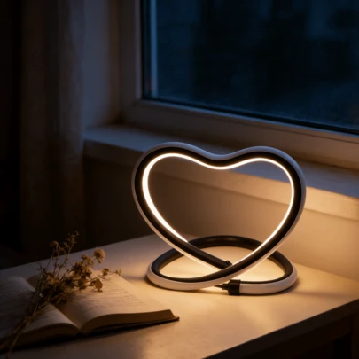 1个心形浪漫夜灯，适用于卧室床头，情人节礼物，可弯曲心形装饰灯，桌面氛围灯，USB供电，求婚/告白装饰灯，卧室床头夜灯，情人节礼物，线控调光桌面装饰灯，浪漫礼物