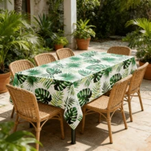 1pc 54 X 108 Inches Hawaiian Party Tablecloth, Tropical Palm Leaves Table Covers, Plastic Disposable Table Decorations For Summer Beach Cocktail Safari Jungle Party Supplies - Multicolor - View 5