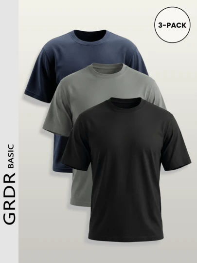 GRDR 3pcs/Set Men's Solid Color Casual Street Sporty Round Neck Short Sleeve T-Shirts, Minimalist Versatile, Suitable For Layering