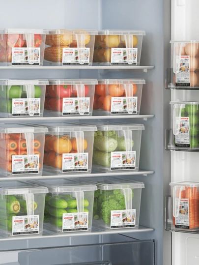 一套日式冰箱收纳盒，抽屉式冷冻整理盒，用于食物保鲜，适用于家庭、厨房、户外、派对、礼品、生日等各种场合。