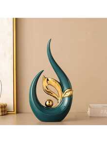 Luxury Green & Gold Abstract Fish Statue Set, Modern Resin Home Decor Sculptures, Elegant Living Room Centerpiece For TV Stand, Shelf, Dining Table, Office, Entryway, Ideal Housewarming & Wedding Gift, Artistic Boho Accent Pieces - A - View 4