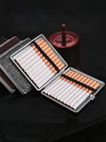 1pc Metal PU Leather Texture Mini Portable 20-Slot Square Cigarette Case, Men's Smoking Accessory, Cigarette Storage, Gift - Multicolor - View 4