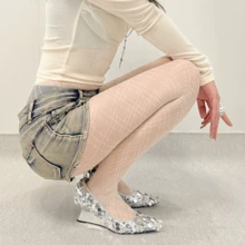 Women's Sheer Tights With Multiple Rhombus Patterns, Black, Japanese-Style Retro, Niche, Sweet And Cool, Jacquard, One-Piece, Early Autumn Thin Style - trắng - Xem 2