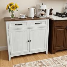 Kitchen  Sideboard With Drawers, Buffet Cabinet, 2-Door Kitchen Storage Cabinet With Adjustable Shelf - Brown - View 6