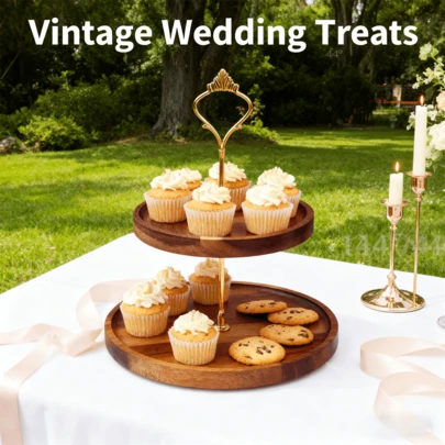 طبق كعكة من الخشب الوردي، صينية حلويات، صينية وجبات خفيفة، حامل كب كيك ذو طبقتين، صينية تقديم خشبية، طبق حامل شموع، مناسب لحفلات عيد الميلاد والزفاف، ديكور جزيرة المطبخ وديكور غرفة المعيشة