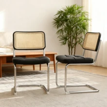 Zestaw 2 krzeseł do jadalni, krzesła akcentowe ze sztucznej skóry z chromowanymi nogami, krzesła w stylu Mid-Century Modern zaprojektowane przez Breuer, krzesła tapicerowane do jadalni, salonu lub kuchni - Czarne - Zobacz 1