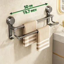 1pc Upgraded Strong Suction Cup Double Bar Towel Rack, Drill-Free Wall Mounted Bathroom Kitchen Hanger, Space-Saving Solution, Kitchen Organization, Dual Bar Design, Minimalist Rack, Rust-Resistant Material, Towel Rack, No-Drill Bracket, Busy Households - Multicolor - View 9