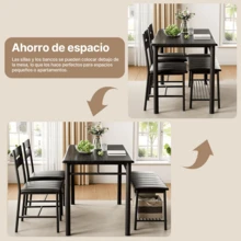 Juego de Comedor Moderno para Espacios Pequeños con Almacenamiento, Mesa + 2 Sillas + Banco, Cuero Suave, Estructura Metálica Reforzada, Ideal para Cocina y Apartamento Mexicano - Negro - Ver 3