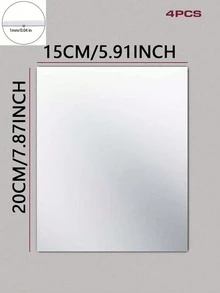 4pcs PMMA Mirror Wall Stickers, Classic Square Room Decor Stickers Suitable For Home Use - Silver - View 21