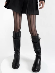 1 Pair Black/White/Skin/Gray/Purple Spring & Summer Sheer Vertical Striped Lace Polka Dot Tights - Multicolor - View 5