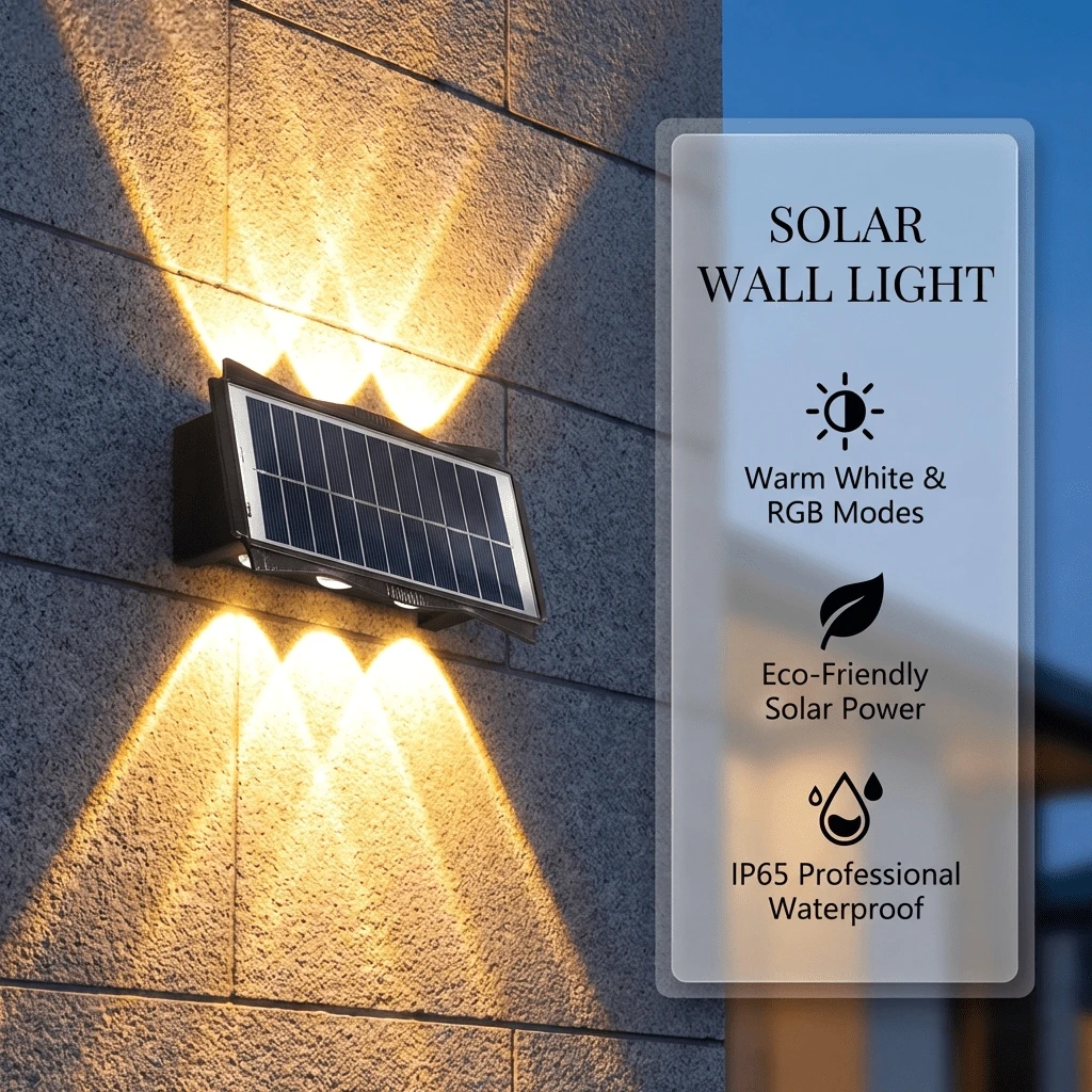 1pc Solar Wall Light, LED Solar Lamp, Battery Lamp, RGB/Warm Light 3000K, 2/4/6/8 LED, Suitable For Balcony, Stairs, Patio, Window Sill, Garage, Entrance