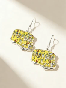 1 Pair Cute Creative Unique Funny Versatile School Bus & Opossum Acrylic Cartoon Earrings, Suitable For Daily Wear, Festivals, Commuting - Multicolor - View 5