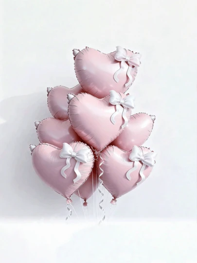 8/5/1个 22英寸心形铝箔气球，带可爱迷你蝴蝶结，亮粉色、黑色、红色、浅粉色心形气球，适合公主生日派对装饰、蝴蝶主题派对用品、情人节装饰、求婚、周年纪念、日常使用、婴儿派对、新娘派对、单身派对、婚礼订婚装饰、新娘气球和其他节日装饰。