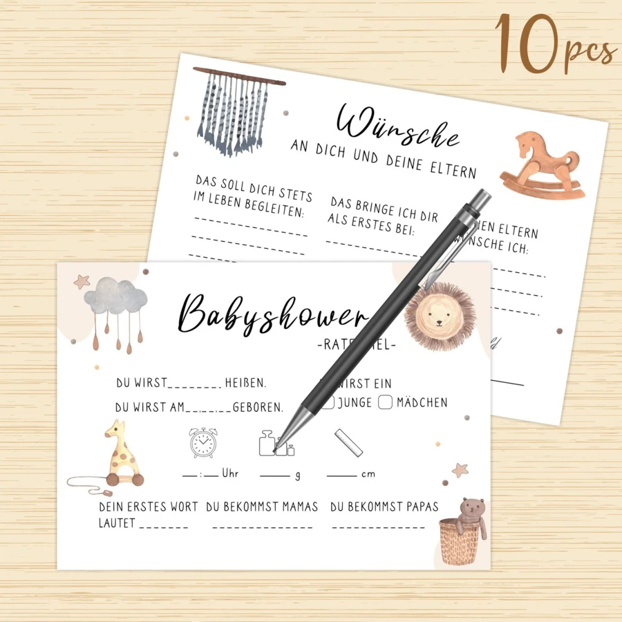 10/20/30/40/50PCS German Baby Shower Prediction Cards, Double-Sided Guessing Game & Wishes Cards, Fill-In Baby Shower Party Game, Gender Reveal Activity Cards, Cute Rainbow & Animal Theme - Multicolor B - View 1