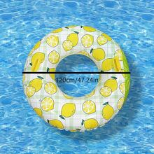 Lemon Pattern Inflatable Swimming Ring, Adult PVC Material Swimming Circle, High Quality Thickened PVC Anti-Leakage, With Handles, Swimming Pool Inflatable Buoy, High Buoyancy, Strong Load-Bearing, Summer Fruit Print Design, Foldable And Convenient To Store - Multicolor - View 7