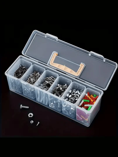 7pcs Set (6 Small Boxes + 1 Large Box) Tool Parts Storage Box, Multi-Compartment Portable Transparent Tool Storage Box, Home Screwdriver Hardware Parts Organizer Box, Toy Organizer Box, Portable Divided Organizer Box For Home Multifunctional Tool Box, Transparent Handheld Tool Storage Box, Wrench Screw Parts Organizer Box