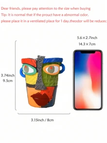 1pc Retro Contrast Color 3D Face Resin Vase, Creative Handpainted Art Flower Pot, Home Decor For Living Room, Dining Table, Balcony, Bedroom, Unique Gift For Artistic Friends, Suitable For Artificial/Fresh Flowers - B - View 11