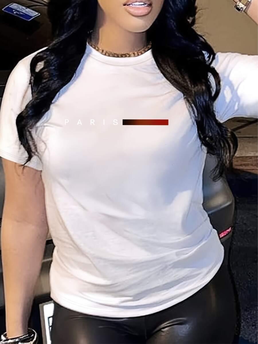 Women'S Elegant Printed T-Shirt - Summer Fashion, Stylish Design, Comfortable And Breathable, Round Neck Tee For Women, Soft Material, Ideal For Everyday Use In Autumn And Summer & Outdoor, Casual Yet Chic Women'S Clothing - 白色 - 查看 1