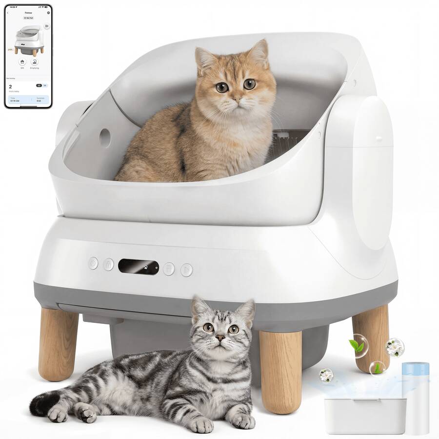 DEVOKO Automatic Self-Cleaning Cat Litter Box XXL Model Odor-Neutralizing Automatic Cat Litter Box With Waste Bags 95+15 Liter Capacity - White - View 1