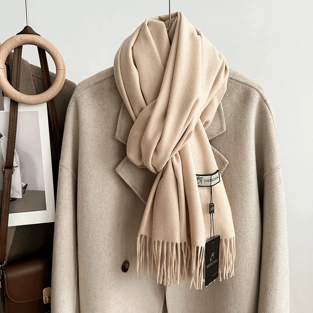 Cashmere Plain Scarf 300g Unisex Wool Scarf/Pashmina/Shawl/Elegant/Solid Color/Warm/Flexible For Winter - 杏仁 - 查看 1