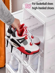 1pc Three-Tier Foldable Shoe Rack Storage Box, Suitable For Stairwells, Entryways, Living Rooms, And More. Thickened Transparent Foldable Shoe Cabinet, Shoe Storage Box, Stackable Dust-Proof High-Top Shoe Rack, Storage Shelf, Shoe Storage Box - View 3