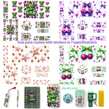 可爱小熊、樱桃和星星图案【7 件套 UV DTF 贴纸套装 + 1 个工具】 - 包括 16 盎司杯子贴纸 x1、A6 笔记本贴纸 x1、迷你杯子钥匙扣贴纸 x1、瓶子贴纸 x1、笔套 x1、书签 x1、杯盖贴纸 x1 和工具 x1 - 易于粘贴，经久耐用，套装，组合装，复活节/母亲节/父亲节礼物之选 - 7-Pieces UV DTF Decal Kit+1Tool - 查看 2