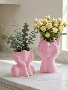 2pcs Resin Face Vase Decor - Desktop Storage, Suitable For Office And Vanity | Floral Decoration, Makeup Brush Storage, Unique Gift, Desktop/Vanity Decor, Collectibles, Resin Decorations - Multiple Styles - View 8