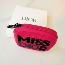 Dior Rose Red Textured Canvas Cosmetic Bag, Square Black Graffiti Letter Pattern Makeup Pouch - Hot Pink - View 5