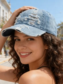 Vintage Washed Denim Baseball Cap - Distressed Style Baseball Hat, Breathable UV Protection, Suitable For All Seasons,Summer,Beach,Holiday,Travel - Multicolor - View 9
