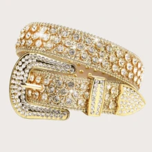1 pieza Cinturón de cintura con lentejuelas doradas, estilo occidental, con cuentas y strass, adecuado para mujeres, perfecto para carnaval, vuelta al colegio, Navidad, Halloween y uso diario - Accesorio - Lleno de pedrería y ojos bañados en oro. - Ver 8