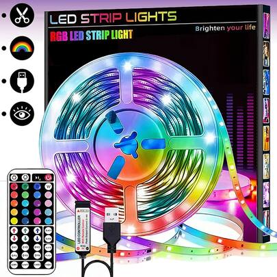 LED Light Strips With Remote Control, Intelligent RGB Light Strips, Multiple DIY Modes, Flexible LED Light Strips, SMD5050 Light Bulbs, Suitable For Lighting Decoration In Bedrooms, Living Rooms And Parties.