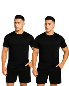 Kit Of 2 Men's Short-Sleeve Dry Fit T-Shirts, DryFit Gym, Running, Sports T-Shirt, CrossFit Fitness, Plain Casual Sportswear, Premium Polyester - 2 黑 - 查看 1