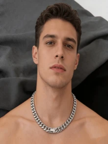 Collar de eslabón cubano de acero de titanio, collar versátil tipo gargantilla para hombres - Plateado - Ver 4